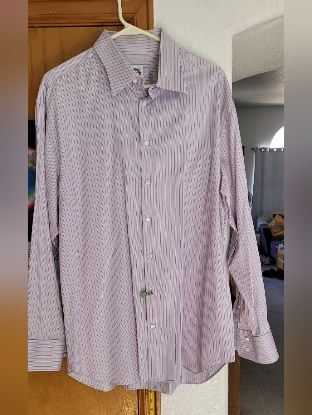 Armani Men's Light Purple Striped Dress Shirt